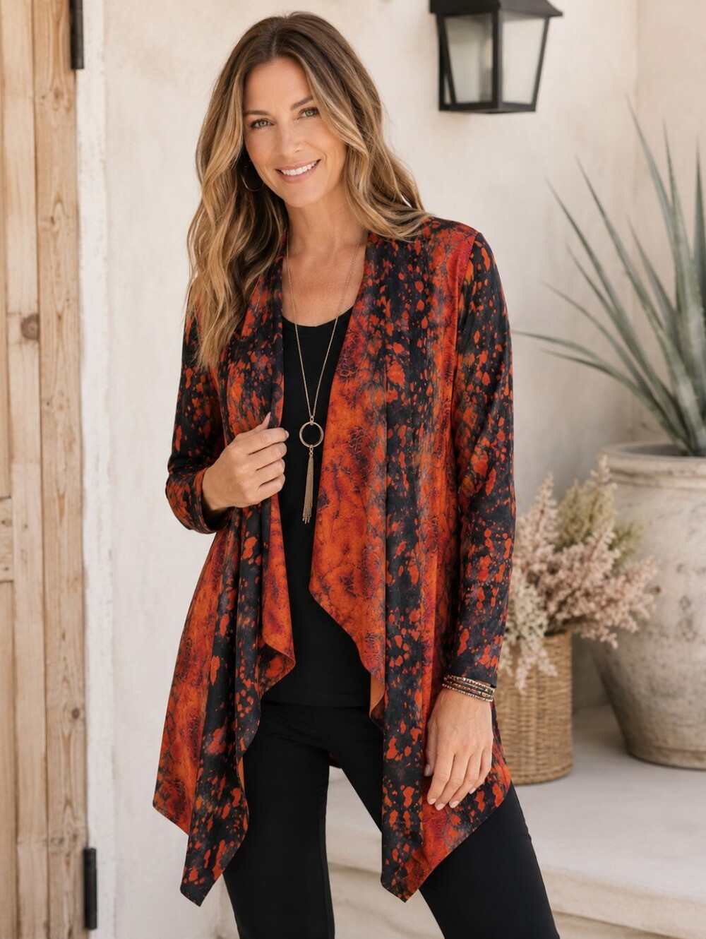 Soft Surroundings Abstract Print Draped Cardigan Jacket Top L